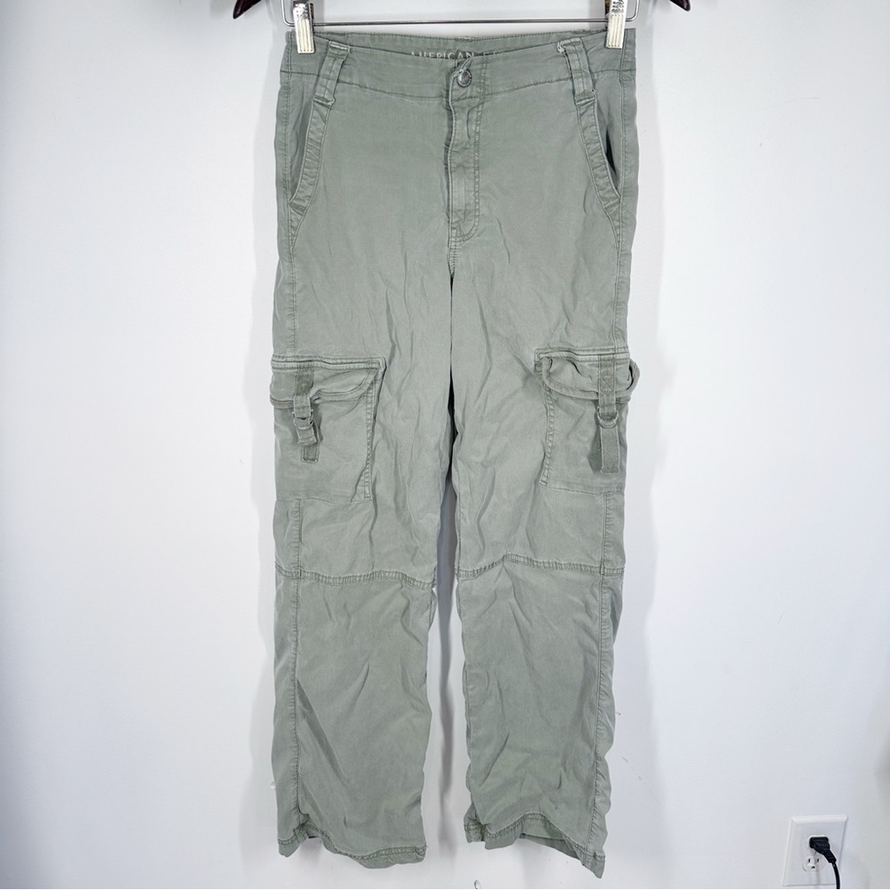 American Eagle Super High Rise Baggy Wide Leg Cargo Pants Green Size 0